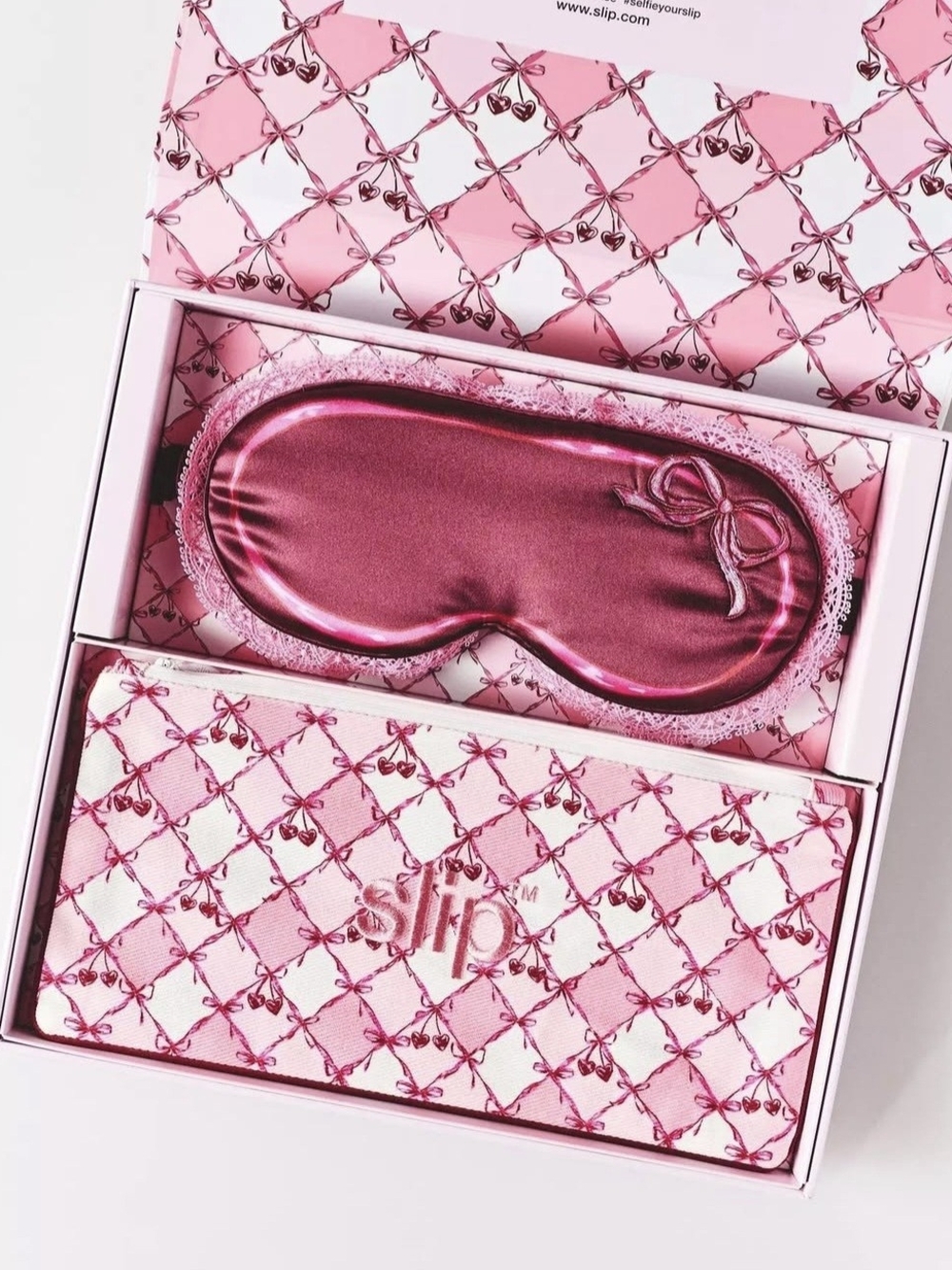 Slip Satin Eye Mask and Pouch Set - Pink